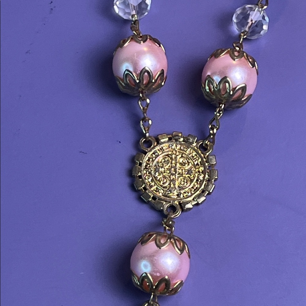 Elegant Pink and Gold Beaded Rosary Bracelet - Picture 5 of 8